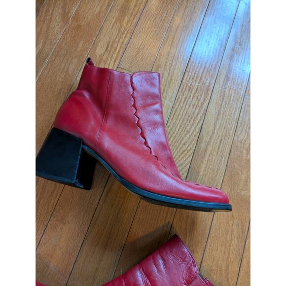 Vintage Y2K Red Leather Chunky Platform Boots Square Toe Size 9 US - Picture 3 of 7
